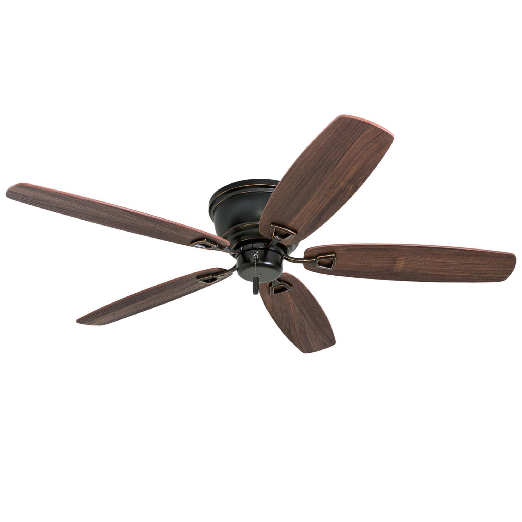 Glen Alden 52 Inch Indoor Low Profile Ceiling Fan with Pull Chain Control, Quiet Motor, and 5 Reversible Blades, Oil Rubbed Bronze