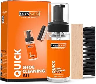 SNEAKARE Quick Shoe Cleaning Kit Shoe Cleaner (150ml) & 1 Medium Bristle Shoe Brush, White Shoe Cleaning Kit, Shoe Cleaner Kit For Sneaker,Sports Shoe Cleaner Foam Spray
