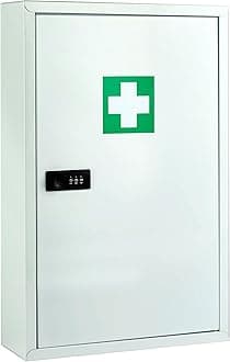 Medcab Medical Cabinet | Wall-Mounted First Aid Metal Box with Mechanical Combination Lock | Hospital Clinic Medicine Storage Safe |