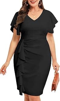 Pinup Fashion Plus Size Wedding Guest Dress - Women Cocktail Work Church Semi Formal Ruched Pencil Dresses