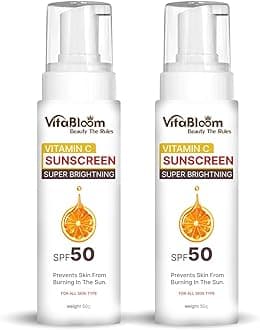VitaBloom Vitamin C Sunscreen SPF 50 | Super Brightening Sun Cream for Women & Men | Prevents Sunburn | For All Skin Types | 50g -Pack Of-2