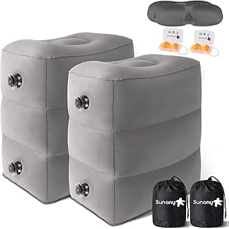 Sunany Inflatable Travel Foot Rest Pillow, Airplane Bed for Kids and Toddler, Adjustable Height Portable Elevating Leg, Trains, Cars, Home, Office (2 Pack)