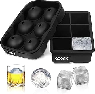 Adoric Ice Cube Trays Silicone Set of 2, Sphere Ice Ball Maker with Lid and Large Square Ice Cube Molds for Whiskey, Reusable and BPA Free (Ice Cube Trays Silicone Set of 2)