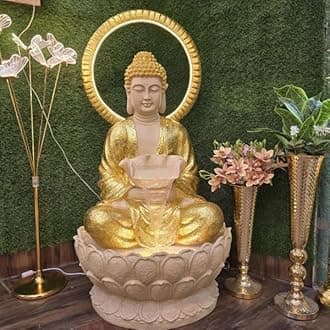 ‎SwarnNest Interiors Resin Buddha Statue Decorative Water Fountains for Outdoor Living Room, Office, Garden 4 Feet Large Buddha Fountain, Sitting Pose, Large Big Size (Design 4)
