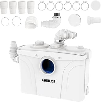 900W Macerator Pump, Macerating Toilet System with 2 Outlets/5 Inlets, Sewage Pump for Basement, Sink, Toilet, Laundry, Kitchen