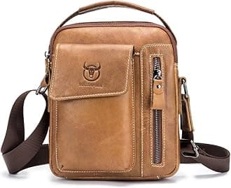 Hebetag Small Leather Shoulder Bag Crossbody Pack for Men Outdoor Travel Business