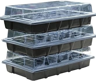 Seed Tray Propagator Kit, Growing Seeds Tray with Clear Lids, Plant Germination, Windowsill Greenhouse & Garden, 3 Pack Seedling & Plugs Starter Plastic Grow Trays (3 Seed Trays)