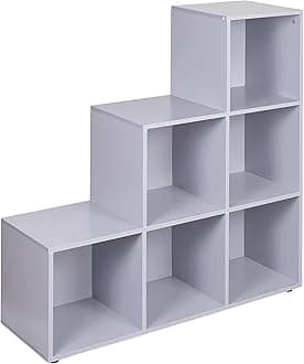URBNLIVING 6 Cube Step Storage Bookshelf Unit (Stone Grey)