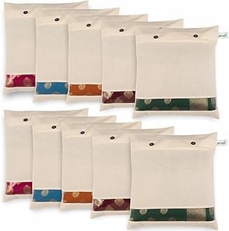 JD FRESH 10 Pcs Saree Covers For Storage/cotton storage bags for clothes/Multi-Purpose Lehenga Storage Bag/Clothes Covers for Dresses/Sarees/Lehengas (14x16 Inch, Brown)