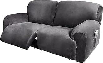 ULTICOR Extra Wide 75-100" 2 Seater Reclining Sofa Slipcover, Velvet Stretch 6-Piece, Soft Washable (Dark Grey)