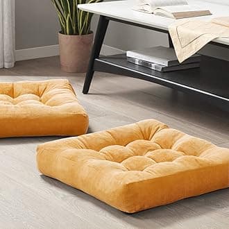 Meditation Floor Pillow Set of 2, Square Large Pillows Seating for Adults, Tufted Corduroy Cushions for Balcony Outdoor Tatami Living Room, Orange Yellow, 22x22