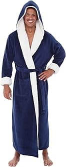 Alexander Del Rossa Plush Mens Robe with Hood, Hooded Big and Tall Robes for Men, Sherpa Fleece Robe for Men