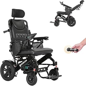 Rubicon DX11 - Reclining Foldable Electric Wheelchairs for Adults - Longest Range 30 Miles of Freedom: Airline Approved Deluxe Electric Wheelchair with Dual 12AH Lithium Batteries, 600W Motor (Black)