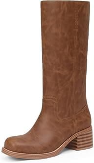 Mid Calf Boots for Women Chunky Block Heel Women’s Tall Boots Square Toe Comfortable Casual Boots Low Heel Trendy Stylish Boots
