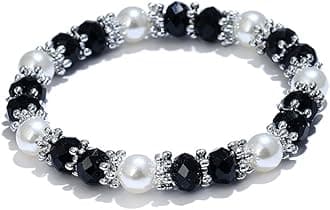 Stylish Bracelet Shiny Colorful Rhinestone Faux Pearl Bracelet Bangle Women Jewelry Birthday Gift - Black Useful