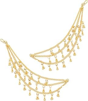 Efulgenz Indian Traditional Ear Chains Earrings for Women Bridal Jewelry for Wedding Layered Ear Support Chain Hair Accessory