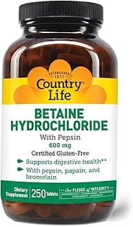 Country Life Betaine Hydrochloride 600 Mg Pepsin, 250-Count