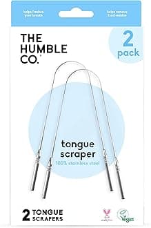 The Humble Co Tongue Scraper for Adults & Kids, 2 Pack - 100% Stainless Steel Tongue Cleaner Helps Eliminate Bad Breath & Bacteria - Dental Oral Care Products & Personal Hygiene Essentials