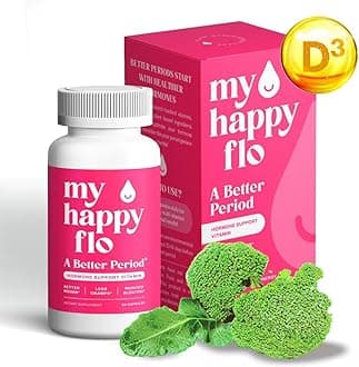 My Happy Flo Period Relief Supplement – Cramp Relief, Heavy Periods & Irregular Period Support, Bloating & Fibroid, Gentle Iron, DIM, Magnesium, Vitamin D3, Plant-Based PMS & Hormone Support | 60 Caps