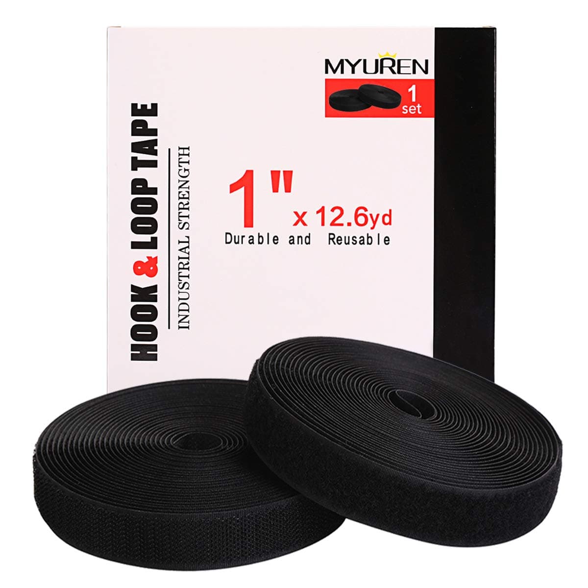 Sew on Hook and Loop Tape 1 Inch Non-Adhesive Back Nylon Strips Fabric Fastener Non-Adhesive Interlocking Tape Black,12.6 Yard