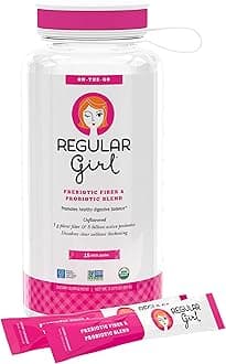 Regular Girl Organic Powder, Starter Kit, Prebiotic Fiber Supplement and Probiotics for Women, 15 Individual Packets & Bottle, Unflavored, 15 Servings