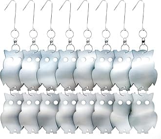 De-Bird Acrylic Reflective Owl Decoys - Sunlight-Activated Owl Reflectors to Scare Birds Away - Crow Deterrent for Patio & Garden - Outdoor Hanging Bird Scare Decoys - 8-Pack, Silver