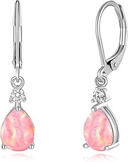 Leverback Opal Dangle Drop Earrings For Women Girls 14K Gold Plated Teardrop Earrings