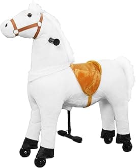 Ride on Horse,Horse Ride on Toy for Kids, Riding White Horse Mechanical Walking Action Plush Animal for 4 Years to 9, No Battery or Electricity, Max Load 165 LBS - White