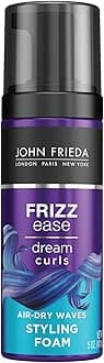 John Frieda Anti Frizz, Frizz Ease Dream Curls Air Dry Waves Styling Foam, Curl Defining Frizz Control, Hair Product for Curly and Wavy Hair, 5 Oz