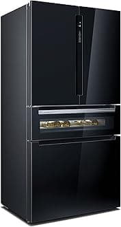 Siemens KF96RSBEA French Door Fridge Freezer with Glass door, HomeConnect, noFrost, iceTwister, 183 x 90.6 cm, Black, iQ700, Freestanding