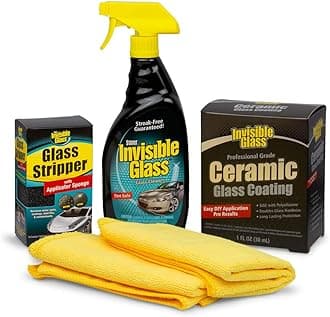 Invisible Glass 99017 Pro Glass Care Kit – Clean with Premium Glass Cleaner, Strip Water Spots with Glass Stripper, Protect with Ceramic Coating – Includes (2) Microfiber Cloths