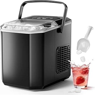 Portable Ice Maker Countertop, Dual-Size(Large/Small) Ice Machine with Self Cleaning, 1.5 Water Tank with Ice Scoop & Basket,9 Cubes in 6 Mins, 12Kg/24h, for Home/Kitchen/Office/Bar, Black