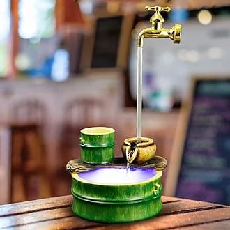 17Inch Floating Faucet Decoration Mini Fish Tank Humidifier Small Tabletop Waterfall Fountain with LED Light and Atomizer, Desktop Water Fountains Indoor Home Decor or Festival Birthday Surprise