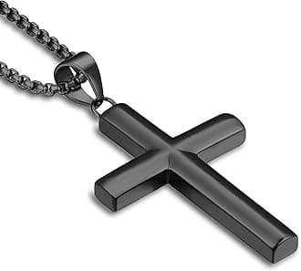 YLMen's Cross Necklace 316L Stainless Steel Jesus Ankh Pendant Rolo Chain Jewelry