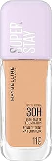 Maybelline New York Super Stay up to 30HR Lumi-Matte Foundation, Medium-Full Coverage, Vegan Formula*, Amino Acids, Niacinamide, Vitamin E, All Day Wear - Shade: 119