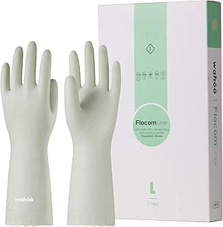 LANON Wahoo 3 Pairs PVC Household Cleaning Gloves, Reusable Dishwashing Gloves with Cotton Flocked Liner, Non-Slip, Large