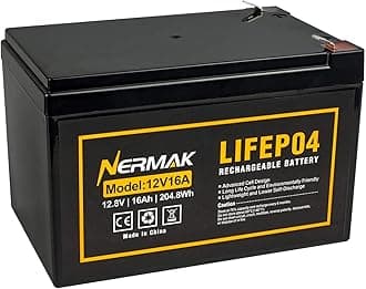 NERMAK 12V 16Ah Lithium LiFePO4 Deep Cycle Battery, 2000+ Cycles Lithium Iron Phosphate Rechargeable Battery for Solar/Wind Power, Lighting, Scooters, Power Wheels, Fish Finder, Built-in 16A BMS