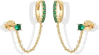 PAVOI 14K Gold Chain Earrings for Women, Cubic Zirconia Pearl Hoop Earrings for Women