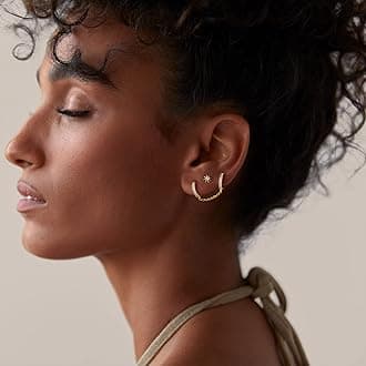 PAVOI 14K Gold Chain Earrings for Women | Double Piercing Dangle Chain Huggie Hoop Earrings | Cubic Zirconia Pearl Stud Ear Cuff Earrings for Women