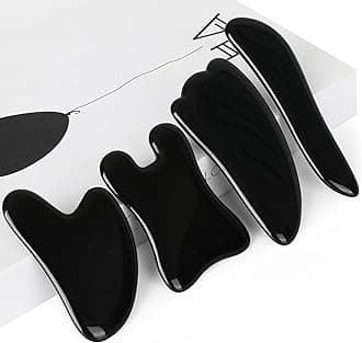 airogym Guasha Massage Tool, Natural Gua Sha Board, 4PCS Guasha Stone Scraping Massage Sets for SPA, Acupuncture, Physical Therapy, Muscle Knots, Facial Caring Point Treatment (Black)