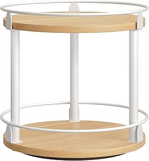 Lazy Susan Organizer, Rotating Spice Rack, 2 Tier Spice Turntable Organizer, Industrial Turntable Spice Holder, for Kitchen Countertop, Compact and Versatile, White and Natural SR22WN