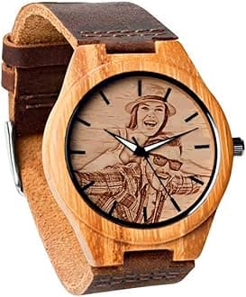 Godchoices Personalized Customized Wooden Watch with Photo Or Message Double-Side Engraving for Personalized Gift