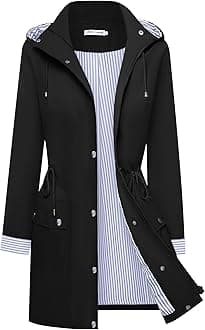 Rain Coats for Women Waterproof Rain Jacket Lightweight Windbreaker Outdoor Hooded Trench Coat