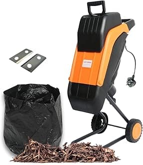 Lazy-Shred Electric Garden Chipper Shredder Mulcher - 50L Debris Bag - Adjustable 45mm Cutting Width - Steel Blades - Powerful 2500w Motor - Safety Push Stick - Tree, Branch, Leaf