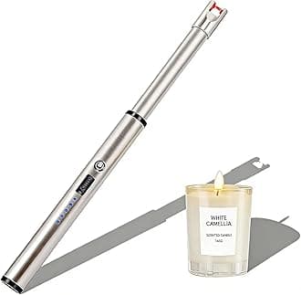 Navpeak Electric Candle Lighter Windproof USB Rechargeable Flameless Long Neck Lighter for Candles Gas Stove Fireplace BBQ Kitchen Grills (Stainless Steel)