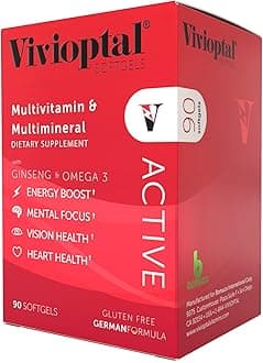 Vivioptal Active, 90 Softgels, Ginseng & Omega 3, Multivitamin & Multimineral, Gluten Free, German Formula