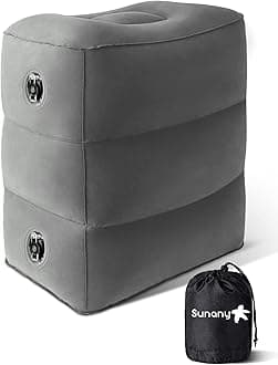 Sunany Inflatable Foot Rest Pillow for Airplane Travel-Adjustable Height Cushions for Kids to Sleep While Traveling, Adults, Suitable for Office, Home and Any Travel（Dark Grey）
