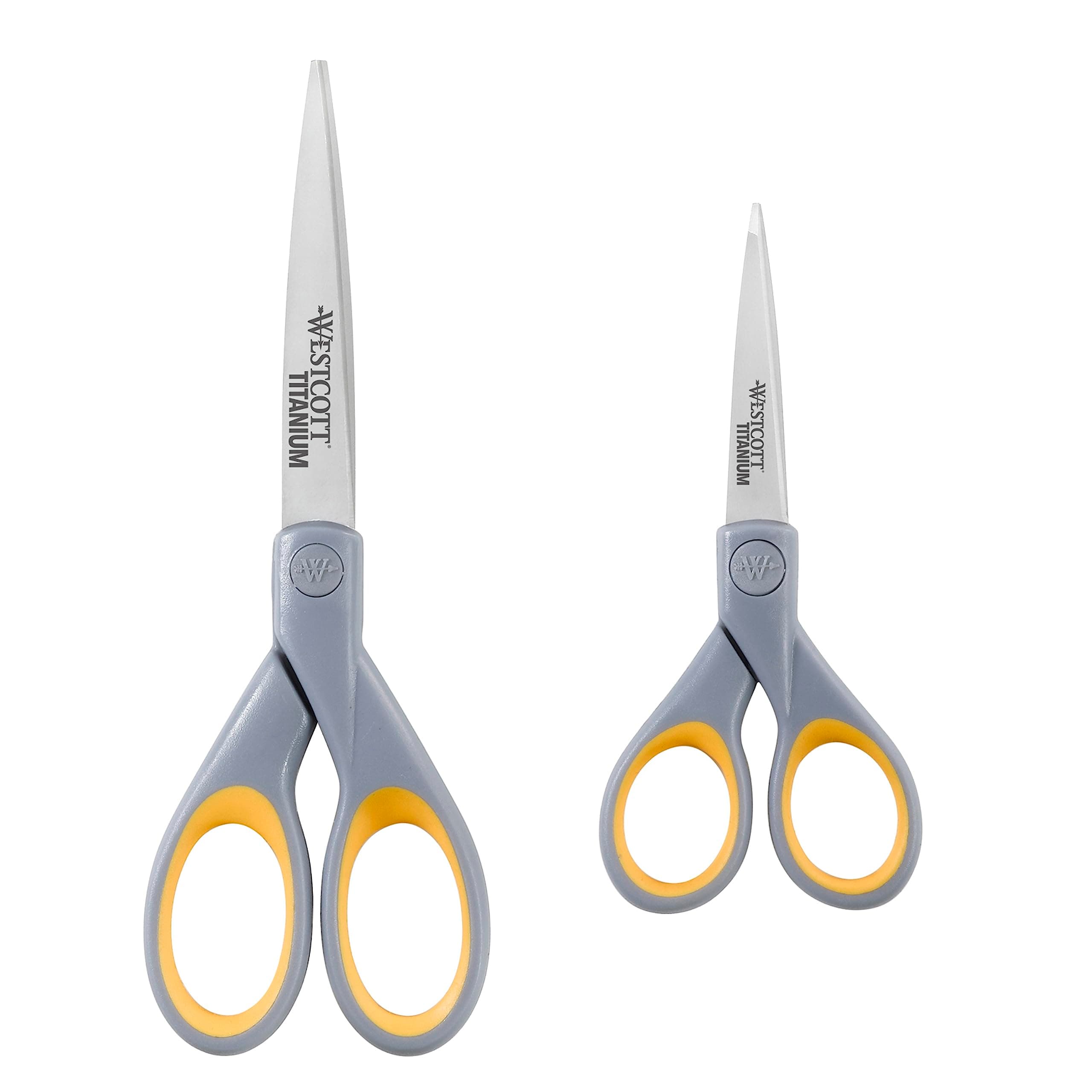 13824 7” & 5” Pointed Titanium-Bonded Crafting Scissors with Soft Handles, Gray/Yellow (2 Pack)