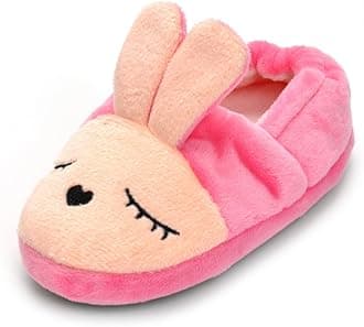 EnteerBaby Girls Cute Cartoon Warm House Slippers with Non-Slip Rubber Sole