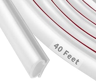 Fingwerk Door Seal Strip Rubber 12.6M Self Adhesive Back D Shape Door Seal Strip for Door Frame Insulation Large Gap Easy Cut to Size (White)
